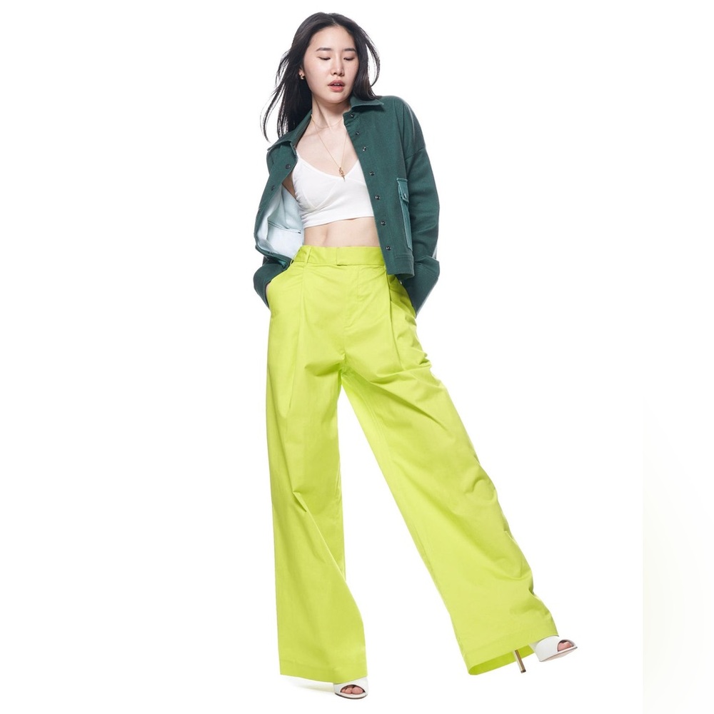 Wide-Leg High-Waist Trousers in Neon Yellow